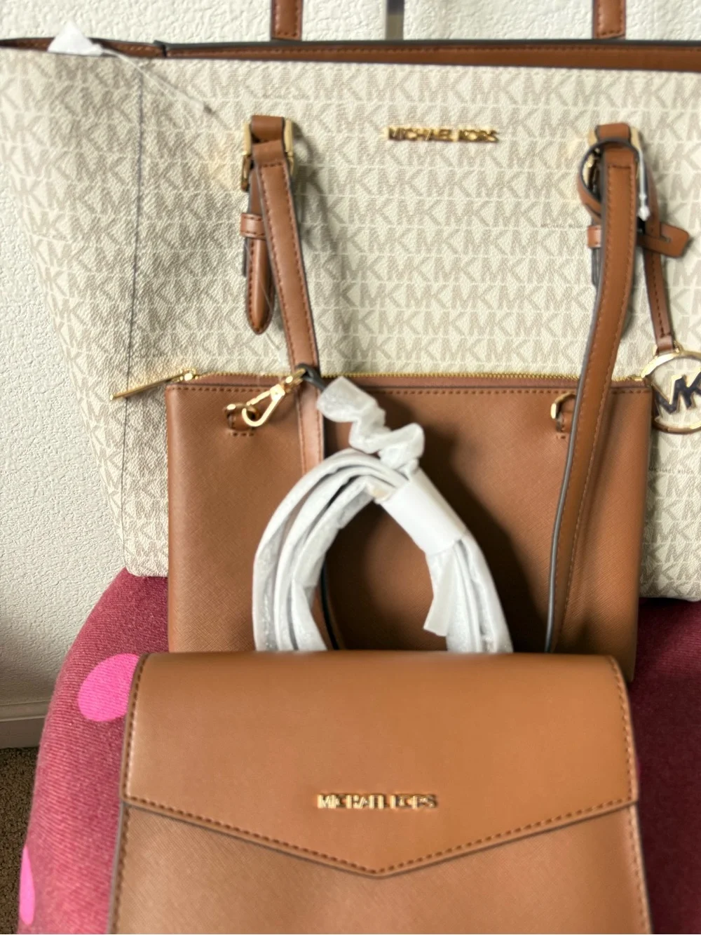 Michael Kors Charlotte Large 3-in-1 Signature Tote Set Vanilla NWT